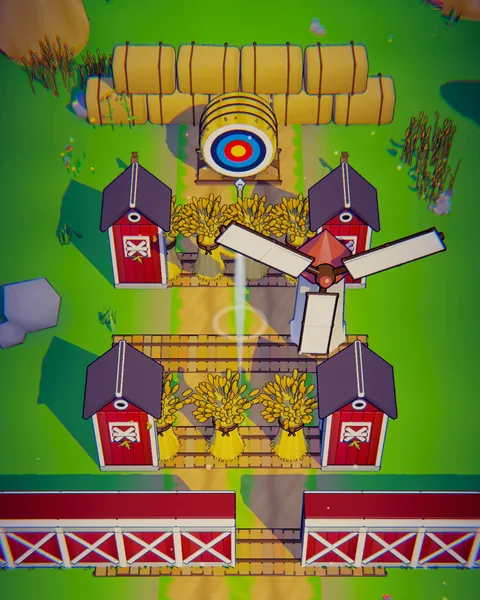 Golden Meadow level with barns and a windmill
